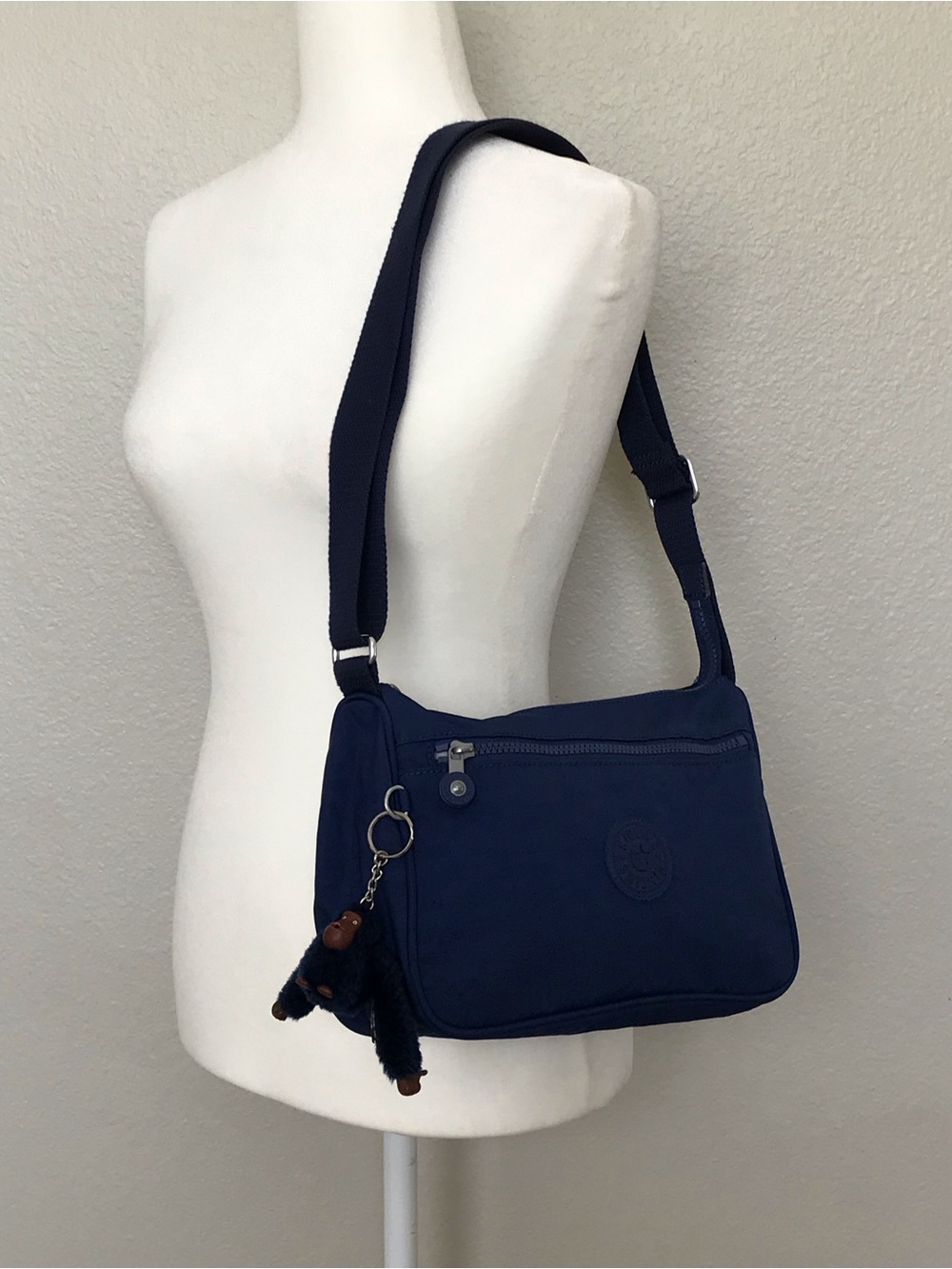 Kipling Callie Blue Nylon Crossbody Bag w/ Signature Monkey Keychain - Picture 2 of 7